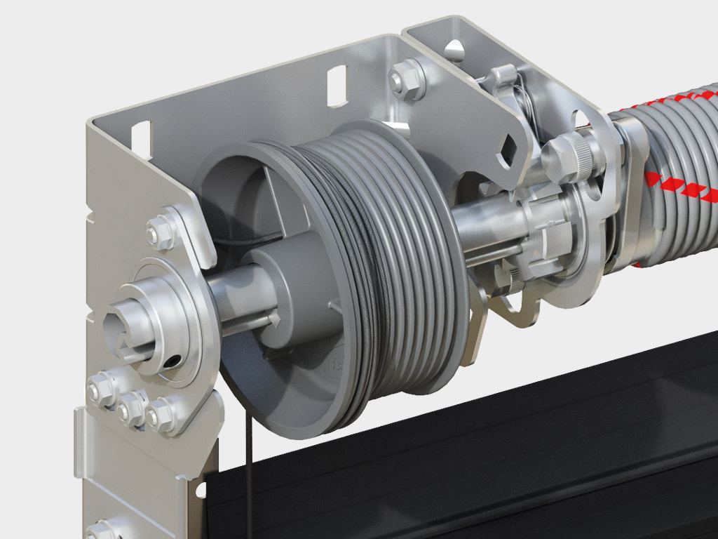 Prujina uzilishidan himoya qurilmasi favqulodda holatlarda valni blokirovka qiladi, bu esa eshik polotnoning tushib ketishini oldini oladi.